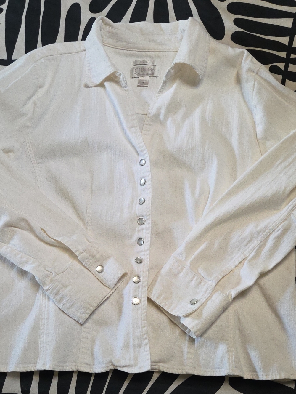 CJ Banks White Snap-Front Casual White Denim Jacket/Top